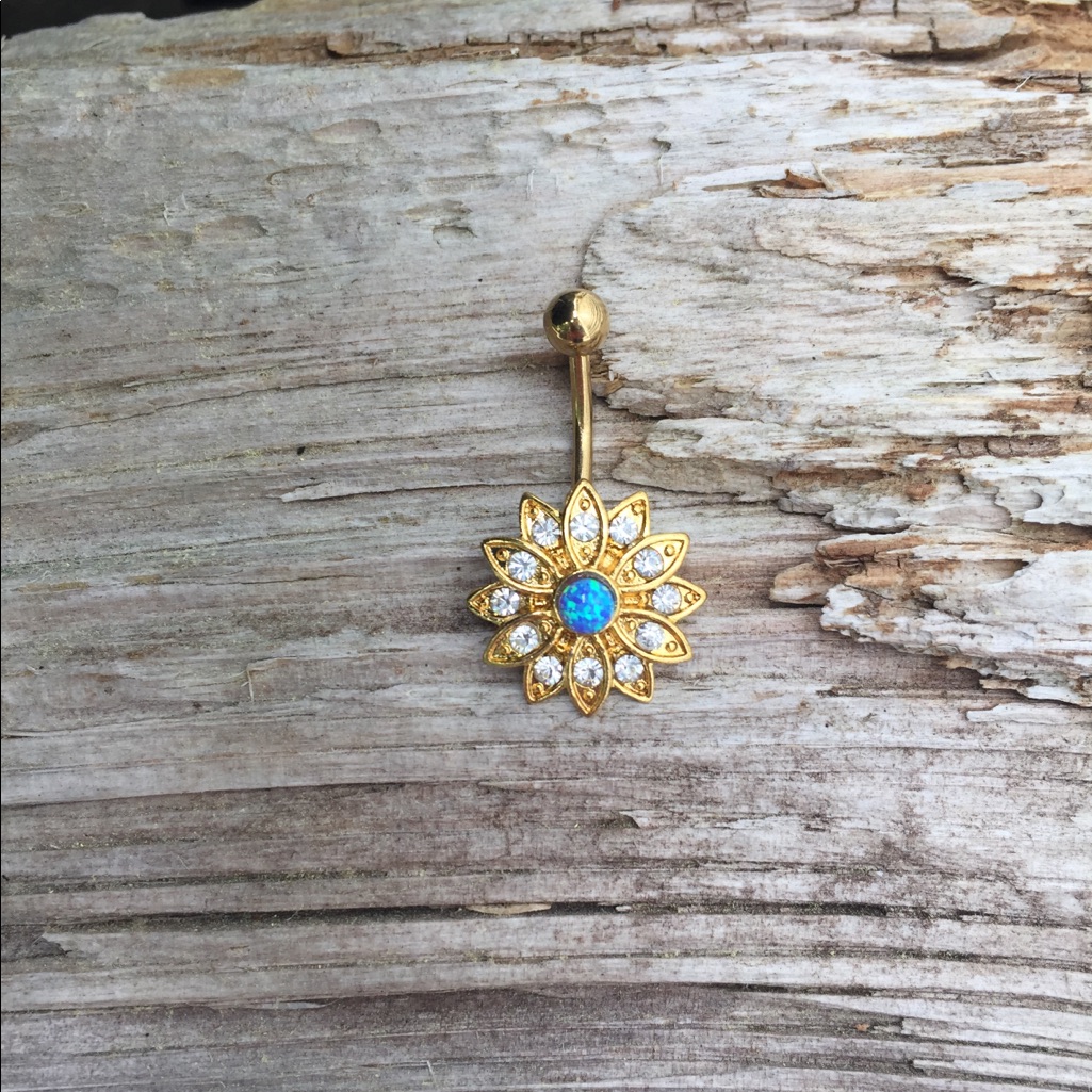 Gold Opal Belly Button Navel Ring